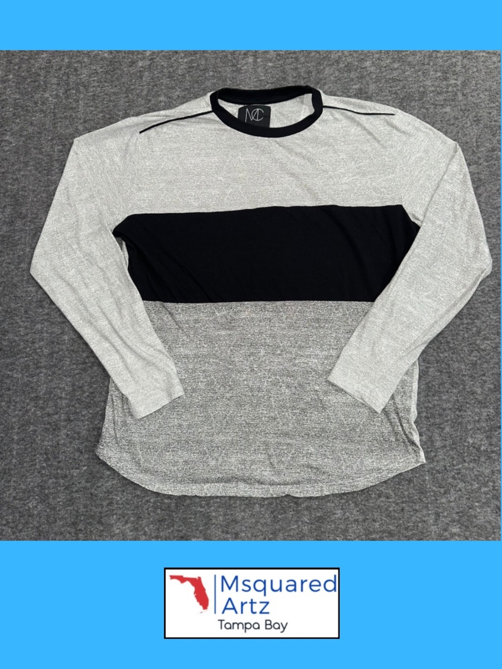 Modern Culture Men’s Large Gray Black Colorblock Long Sleeve Shirt 100% Cotton